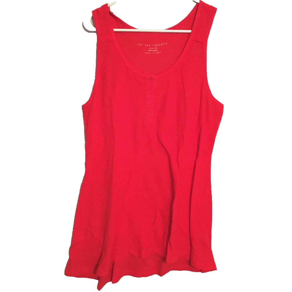 For The Republic Womens XL Henley Tank Top Sleeveless Cotton Casual Bell Hem